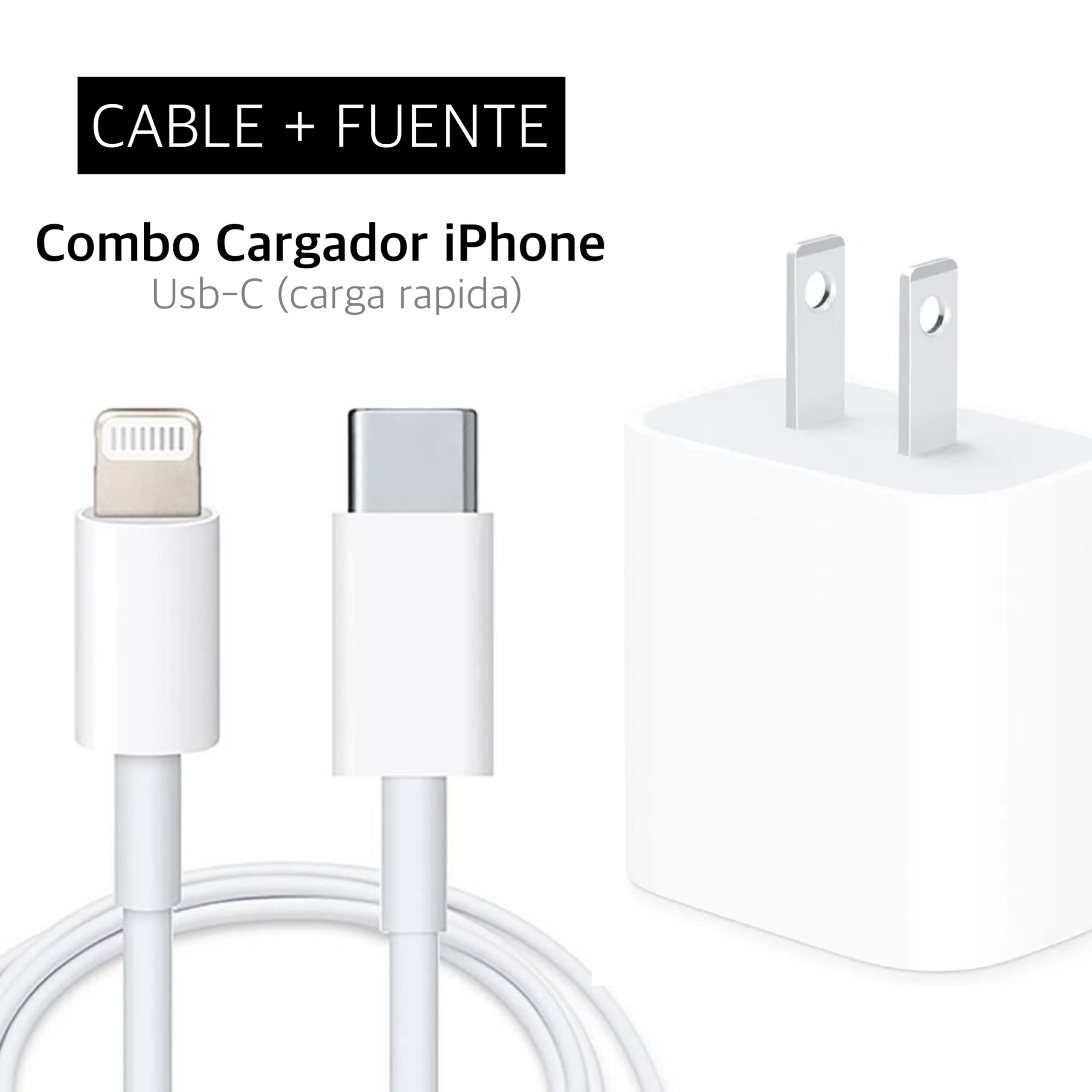 Fuente Cargador 20W + Cable USB-C A Lightning iPhone